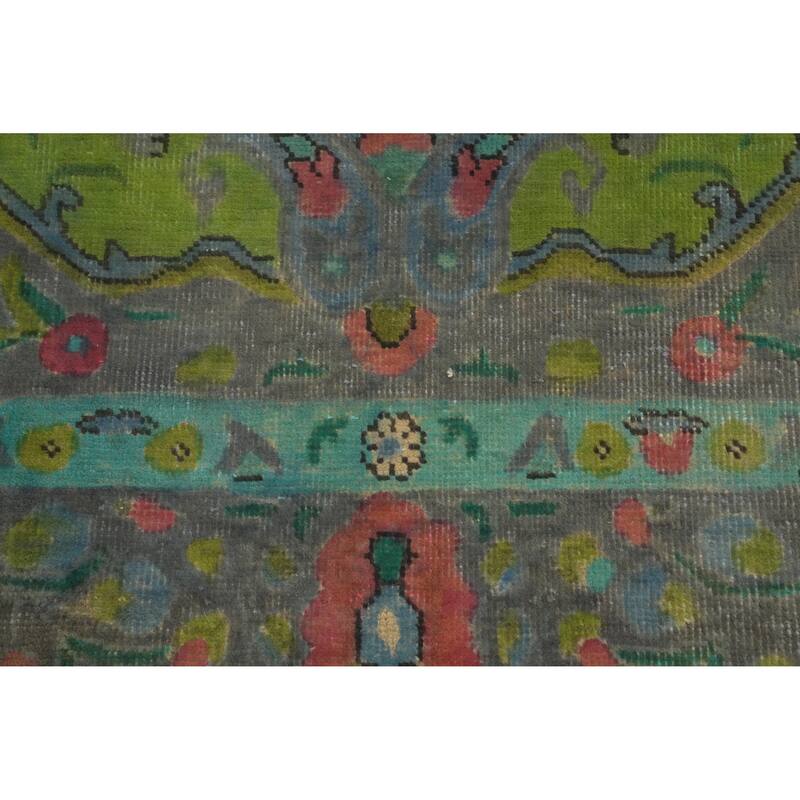 Hand Knotted Oriental 100% Wool Carpet Traditional Floral Green Tabriz Area Rug - 9' 8'' X 6' 5''