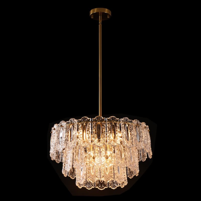 Rennnsan 6-Light Antique Brass Finish Glass Chandelier for Dining Room & Foyer - 45.1 in. W x 20 in. H
