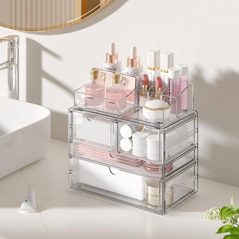 3-Tier Clear Makeup Organizer with Drawer
