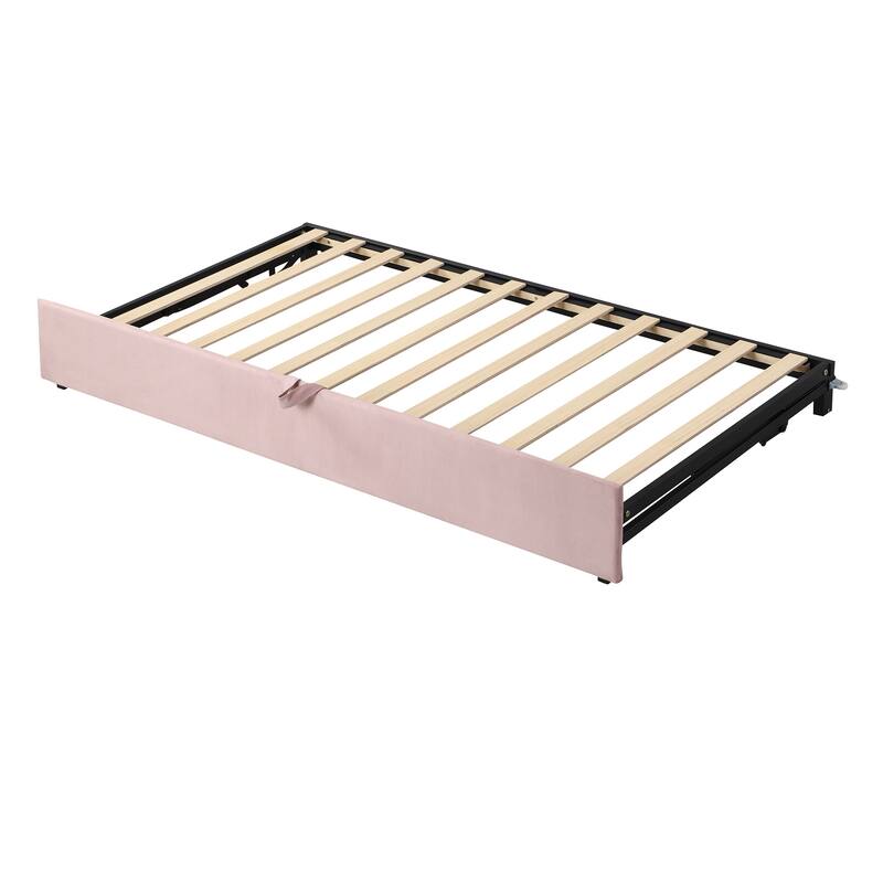 Twin to King Extendable Daybed Sofa Bed, Velvet Upholstered Platform Bed, Wood Panel Bed Frame with Pop Up Trundle Bed