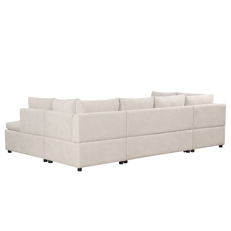 117" U-Shaped Oversized 6-Seat Sectional Sofa with Chaise, Pull-Out Bed, and 2 Detachable Throw Cushions