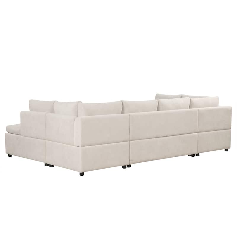 117.3" Chenille U-Shaped Sectional Sofa Bed with 2 Throw Pillows