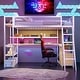 preview thumbnail 15 of 27, Twin Size Loft Bed with LED Light and Built-in Work Station, Metal Loft Bedframe w/ Storage Cabinet, Shelves & Charging Station