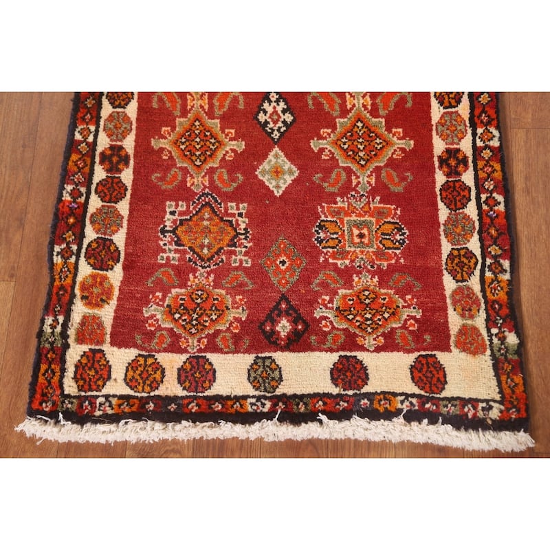 Red Shiraz Persian Vintage Square Rug Handmade Wool Carpet - 2'1" x 1'10"