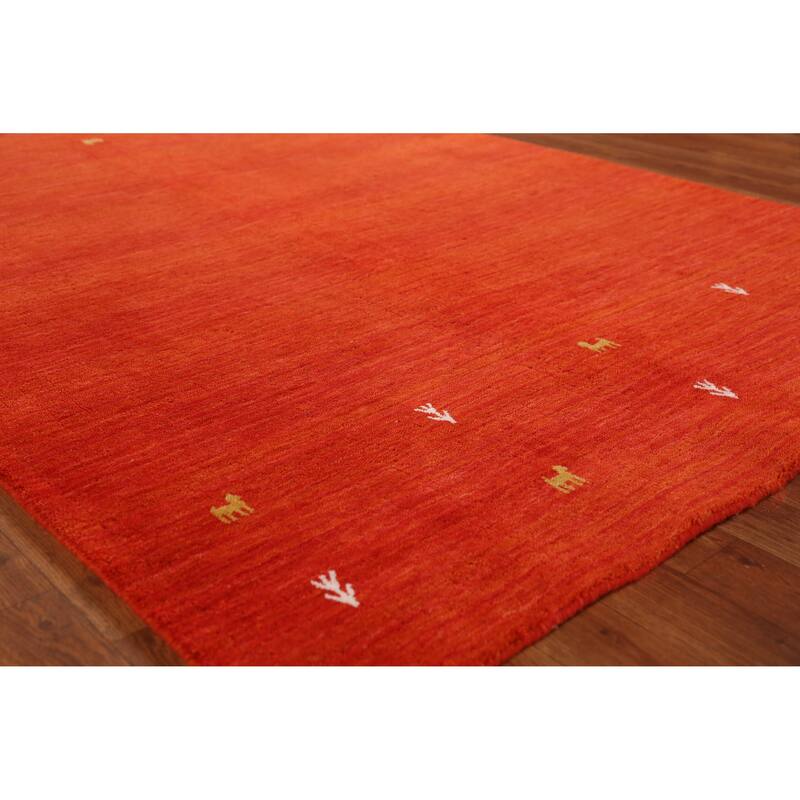 Hand Knotted Oriental 100% Wool Carpet Tribal Animal Pictorial Oranges & Rust Gabbeh Area Rug - 6' 6'' X 4' 6''