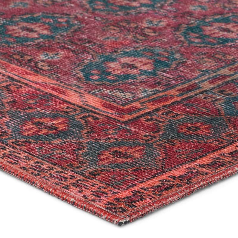 Machine Washable Kate Lester + Jaipur Living Kalinar Damask Dark Red/ Blue Area Rug