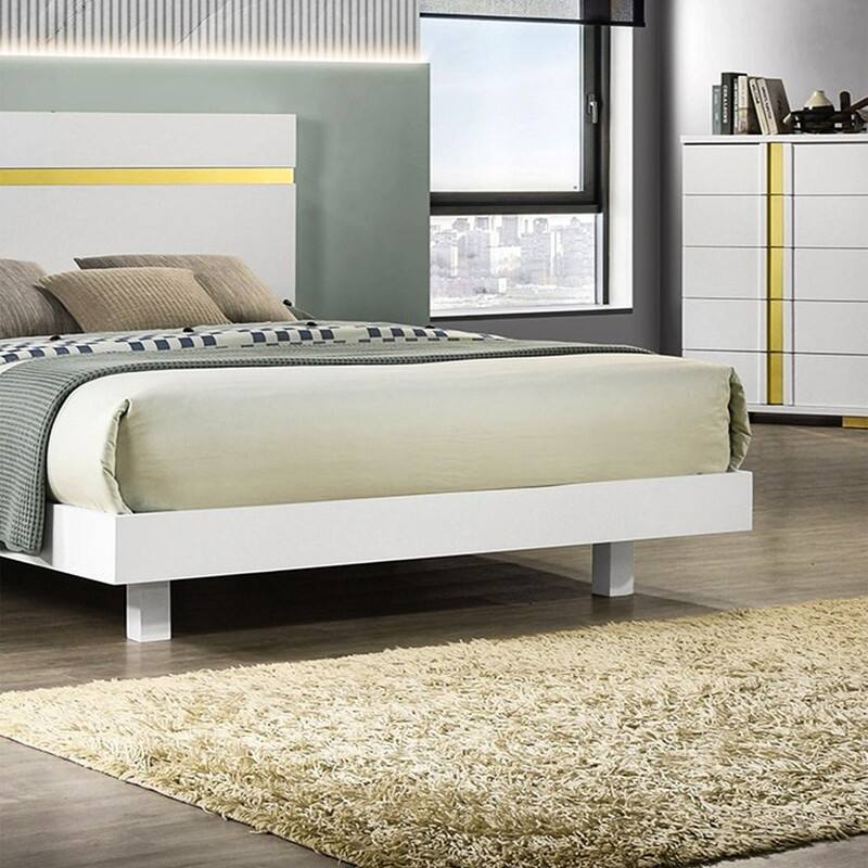 2/3/4-Pc Bedroom Sets Twin/Queen White Platform Bed w/LED/Nightstands/Ottoman/Headboard - Sherpa/High Gloss/Retro/Wood/Acrylic