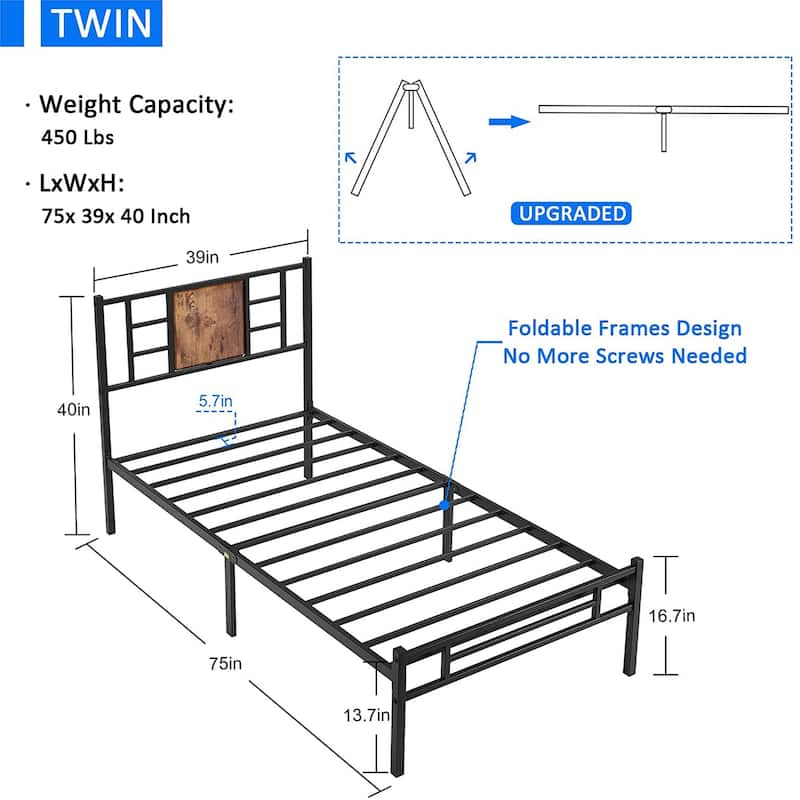VECELO Twin/Full/Queen Size Beds，Wood Platform Bed Frame with Headboard