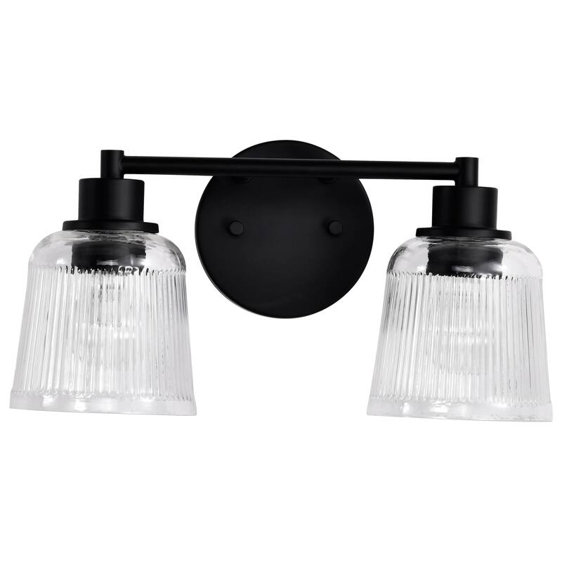 Grayson 2 Light Vanity Matte Black Finish Clear Ribbed Glass - Matte Black