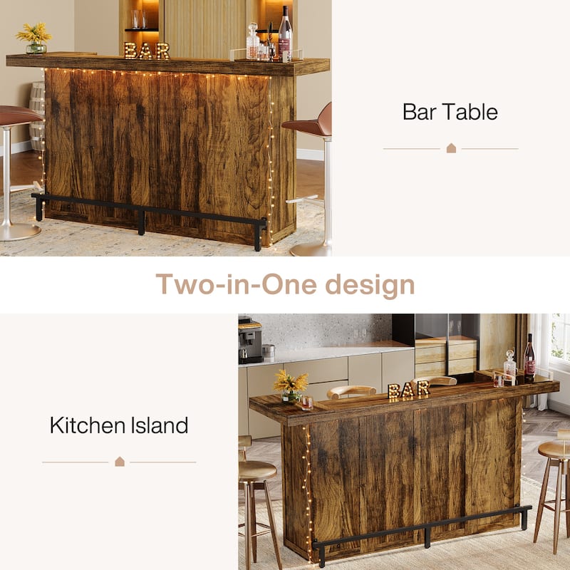 4-Tier Wooden Bar Table, 70.9" Large Home Bar Unit with Storage Shelves for Home, Patio, Basement