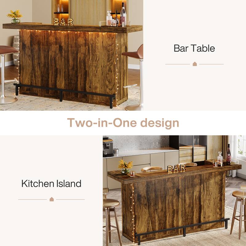70.9" Wooden Home Bar Table with Wine Glass Holder, Pub Storage Unit Accent Table for Home Patio Basement