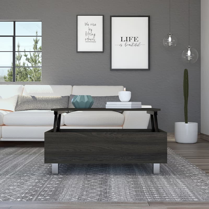Rectangle Lift Top Coffee Table with Concealed Storage, Stainless Steel