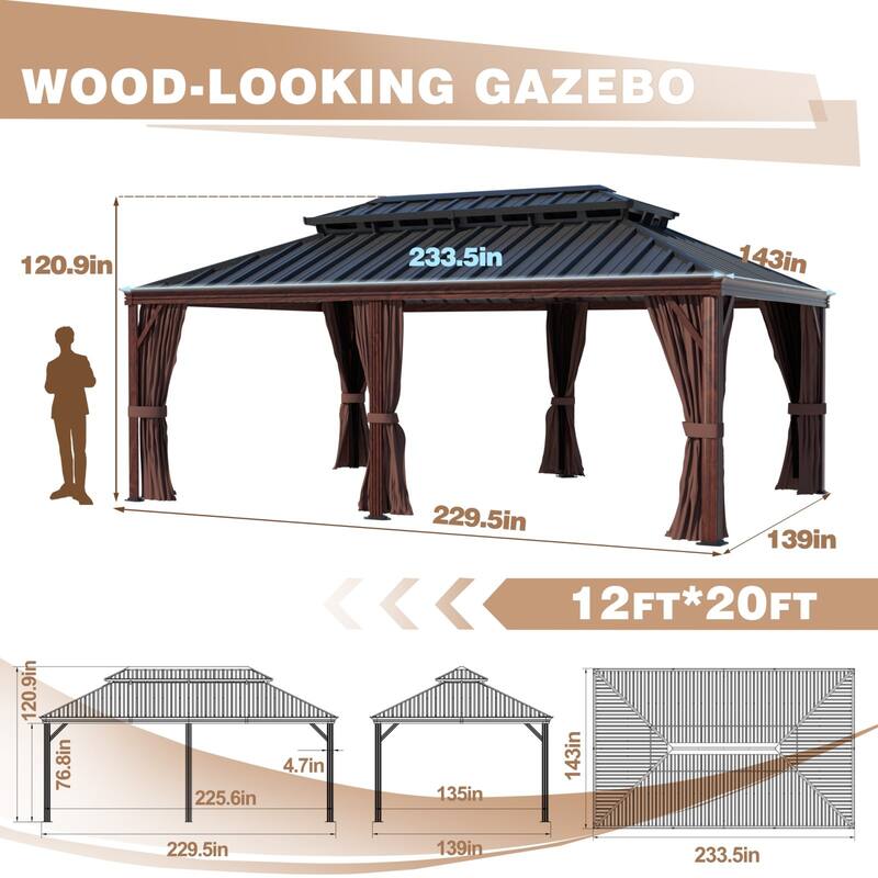 VEIKOUS Outdoor Premium Gazebo with Galvanized Steel Double Roof, Aluminum Frame, and High-Quality Nettings