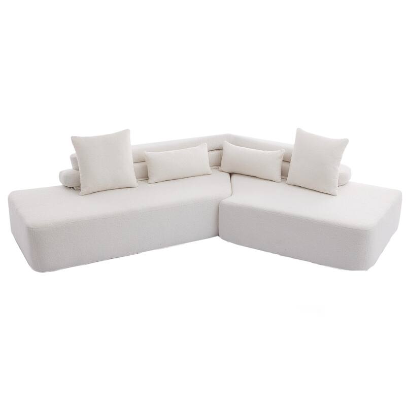 128" Polyester Modular 4-Seater Sectional Sofa with Boucle Teddy Fabric, Pocket Spring Support, and No Assembly Required