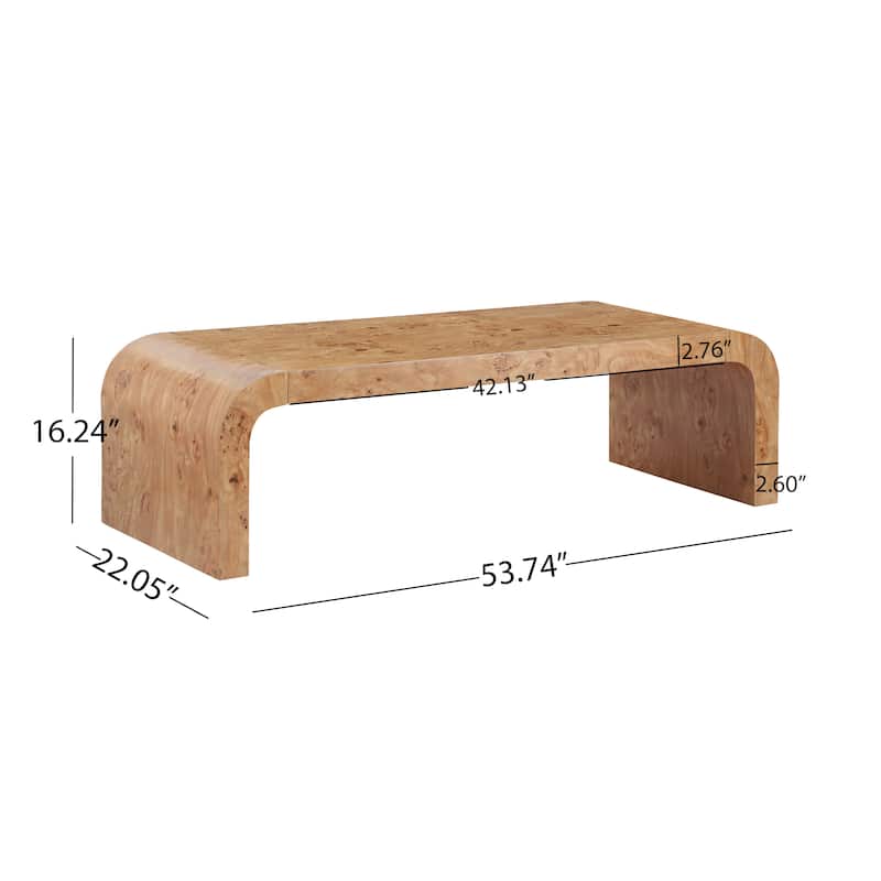 Christopher Knight Home - Burri Modern 53.7" Rectangular Waterfall Coffee Table with Curved Edges, Versatile for Living Areas