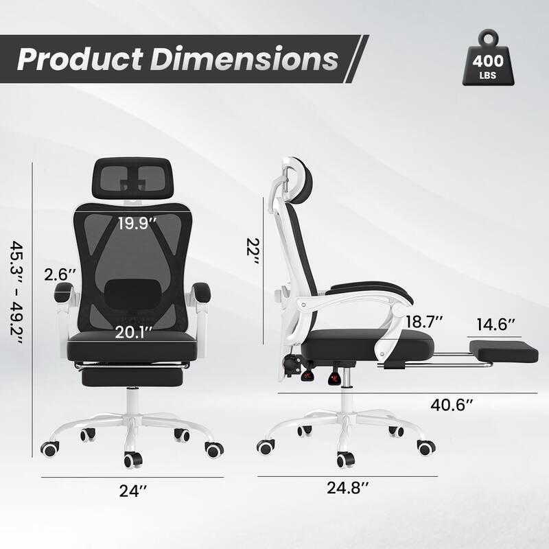 Ergonomic Office Chair with Footrest, Office Desk Chair with Headrest, High Back Computer Chair with Adjustable Lumbar Support