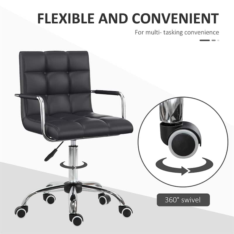 PU Leather Home Office Chair with Adjustable Height, Swivel Wheels