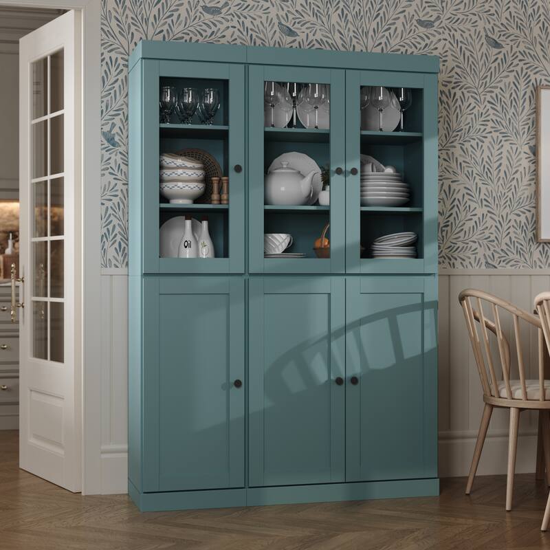 Palace Imports 100% Solid Wood 48.5" Pantry Cabinet with Clear Glass, Shaker Doors, 2-Drawers and Adjustable Shelves