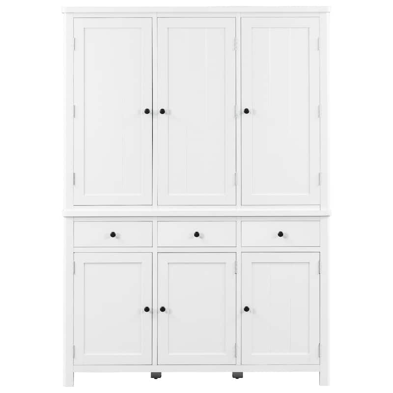 75" Farmhouse Kitchen Pantry Cabinet with Door Shelves, Large Freestanding Cupboard with Pull-Out Trays
