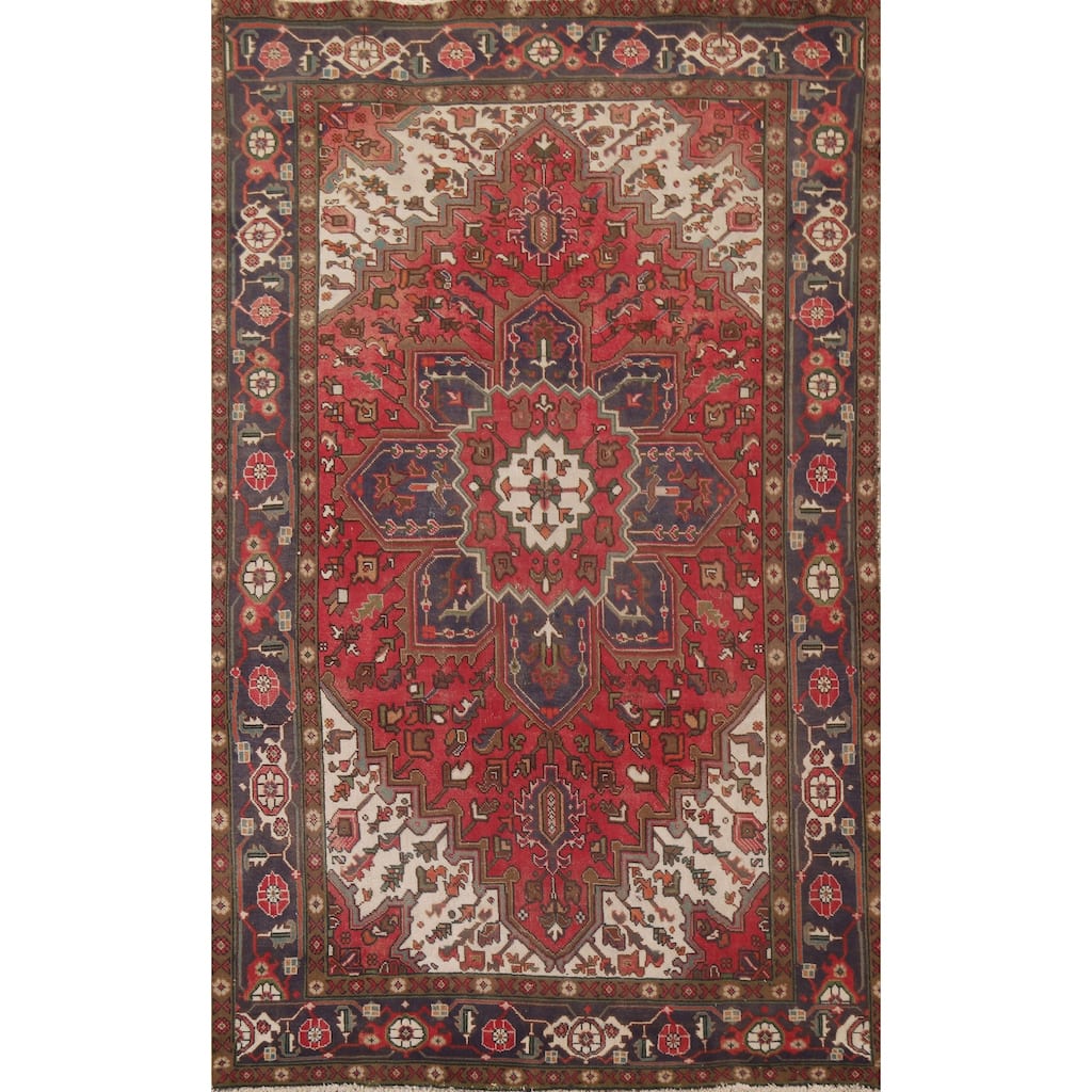 Hand Knotted Oriental 100% Wool Carpet Traditional Medallion Red Heriz Area Rug - 9' 6'' X 6' 3''