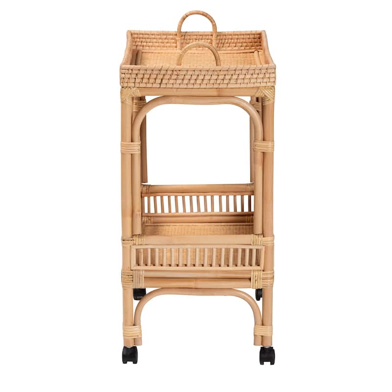 bali & pari Lombok Modern Bohemian Natural Brown Rattan Wine Cart