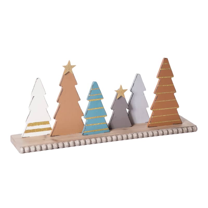Transpac Wood 18.88 in. Multicolor Christmas Dimensional Tree Mantle