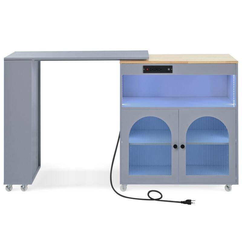 Rolling Kitchen Island With Extension Table, Power Outlet