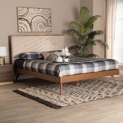 Bella Mid-Century Modern Upholstered Wood Platform Bed-Queen