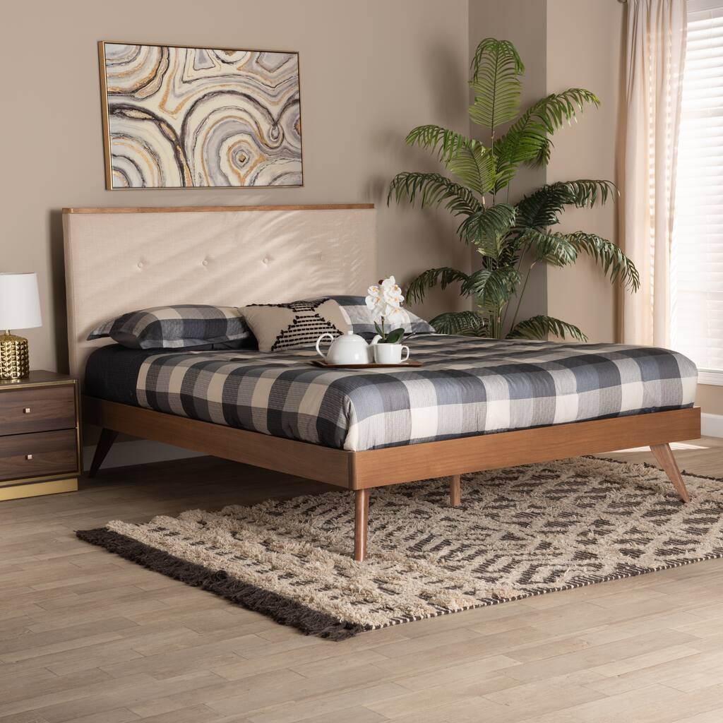 Bella Mid-Century Modern Upholstered Wood Platform Bed-Queen