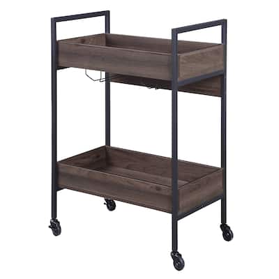 Walnut and Black Serving cart with 2 Shelves