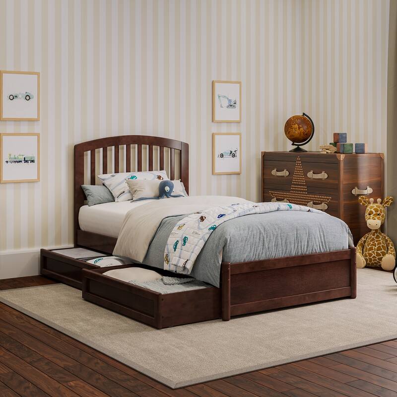 Lucia Platform Bed with Panel Footboard and Storage Drawers - Walnut - Twin