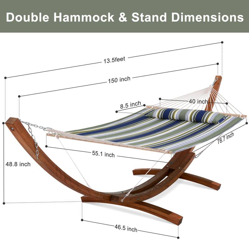 Double Spreader Bar Hammock With 13.5 ft. Wooden Stand - 162*55.1*48.8