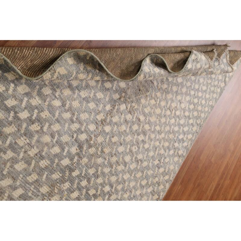 Hand Knotted Oriental 100% Wool Carpet Modern All-Over Greys & Charcoal Moroccan Area Rug - 7' 8'' X 5' 1''