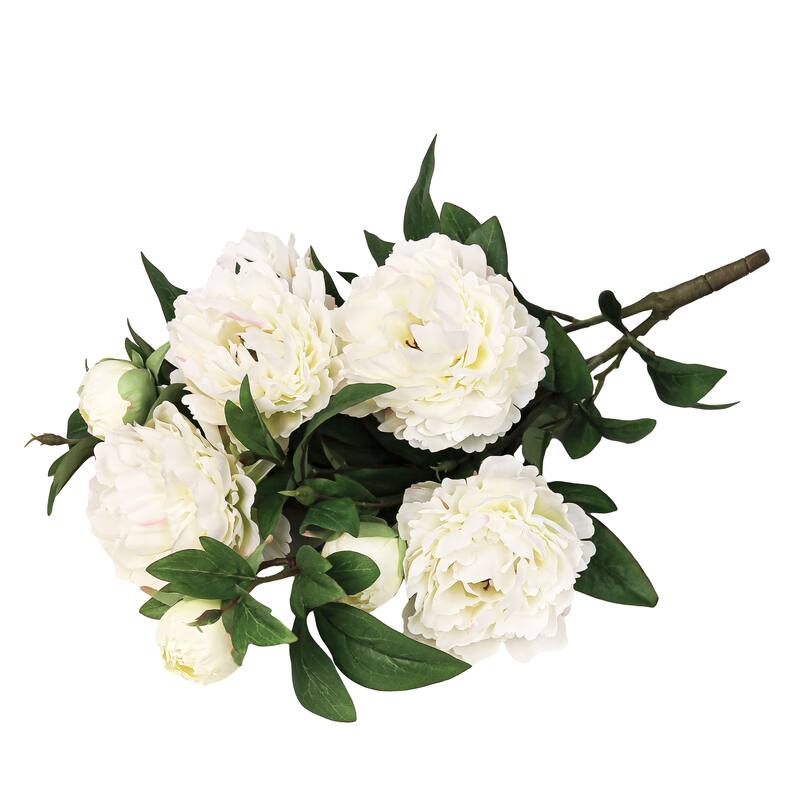 Deluxe Cream White Artificial Peony Plant Flower Stem Bush Bouquet 22in - 22" L x 13" W x 13" DP