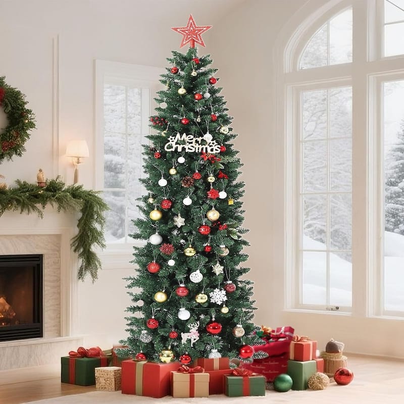 Prelit Pencil Artificial Christmas Tree, Xmas Decoration for Home Party - N/A - 9 Foot