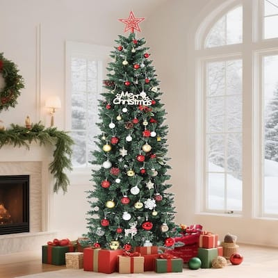 Prelit Pencil Artificial Christmas Tree, Xmas Decoration for Home Party - N/A