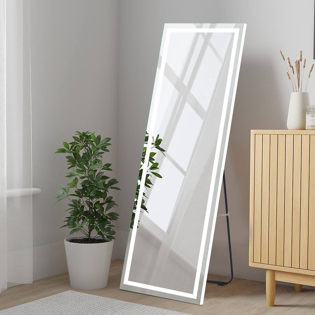 LED Full-length Dimmable Lighted Bathroom Mirror with standing