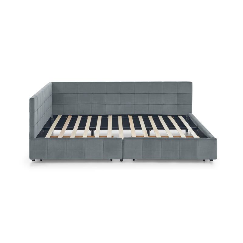 Queen Size Velvet Upholstered Daybed with Storage Drawers