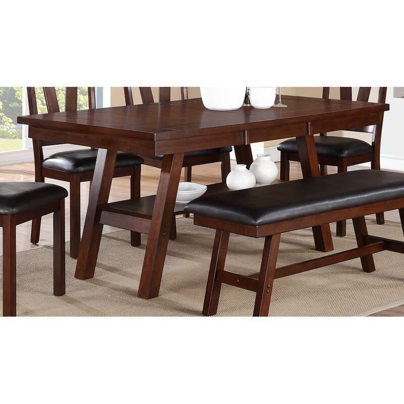 Dining Table Rectangle Dining Table w Shelve 1pc Table Only Rubber wood Dark Walnut Finish Dining Room Furniture
