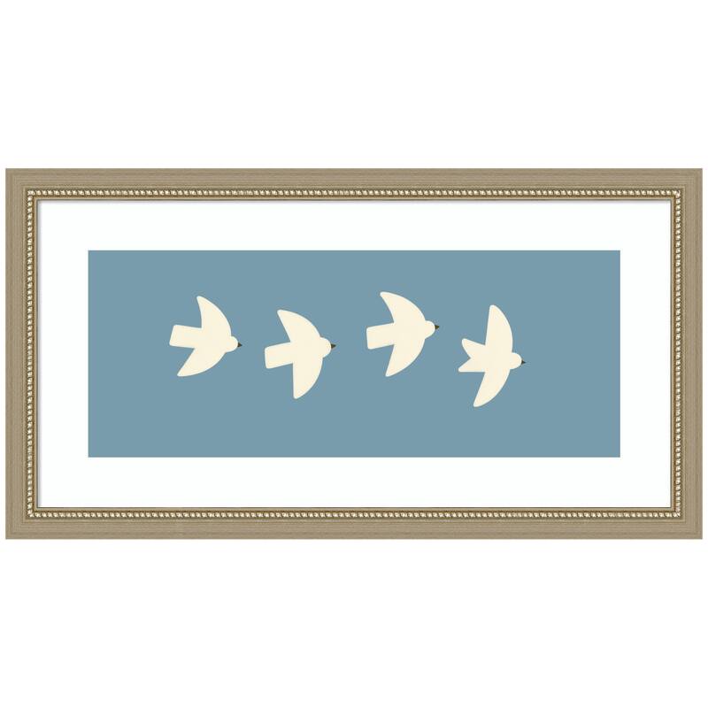 Kate and Laurel Minimalist Birds Panel Blue by Laura Moss Framed Wall Art Print - 26x14 - Silver