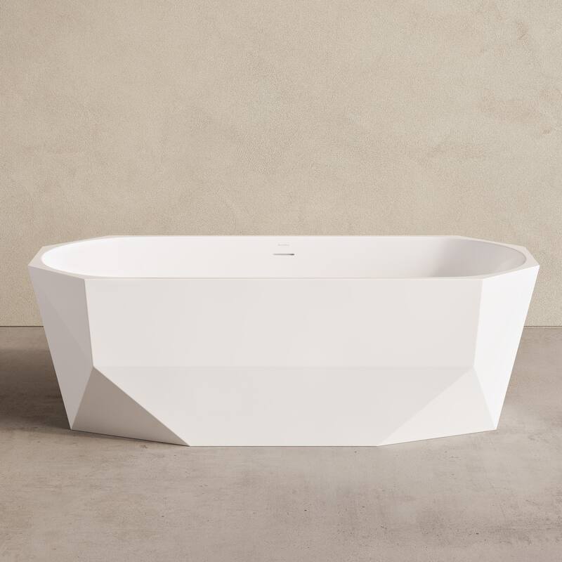 Brusque 67" Diamond Shaped Soaking Freestanding Bathtub In Glossy White, Drain Included