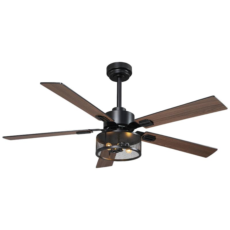Vaczon 60" Black Reversible Wood 5-Blade Smart Ceiling Fan with Light and APP Control