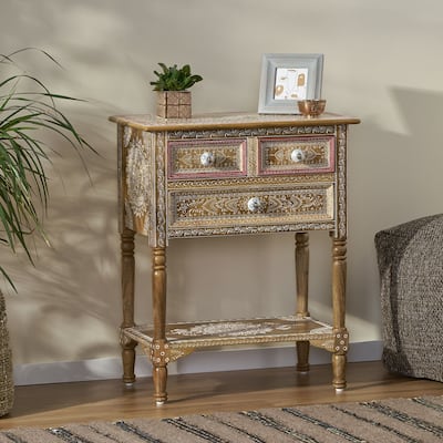 Handcrafted Farmhouse Mango Wooden 2 Drawer End Table Oriental Design - Unique, Durable & Stylish