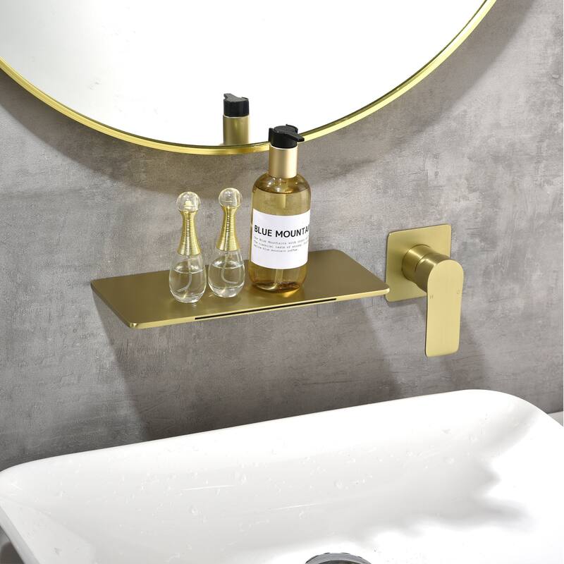 Single Handle Wall Mounted Waterfall Bathroom Faucet - Brushed gold