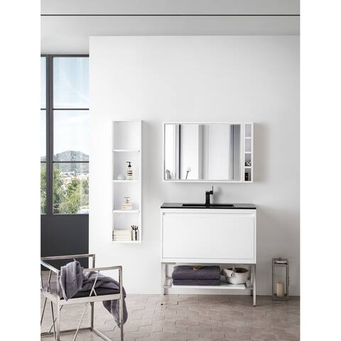 James Martin Vanities Milan 35.4" Single Vanity, Glossy White with Composite Stone Top
