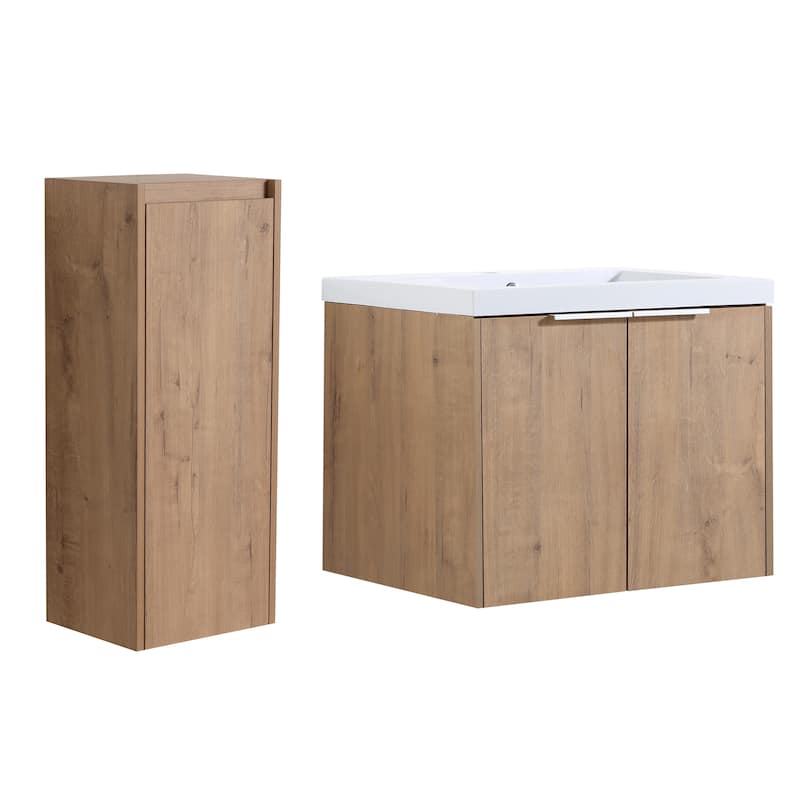 24" Floating Bathroom Vanity with Resin Sink, Side Cabinet, Soft-Close Hinges, and Water-Resistant Plywood Construction