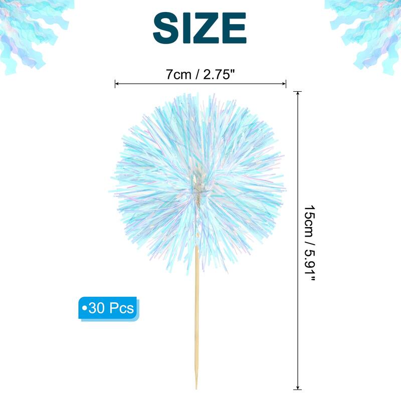 30 Pcs Firework Cupcake Toppers Sparkle Tinsel Picks - White