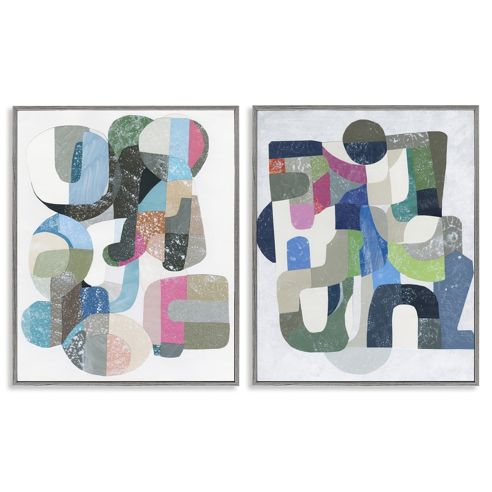 Stupell Retro Pastel Geometrics Framed Giclee Art Design By Coco Good (Set of 2)