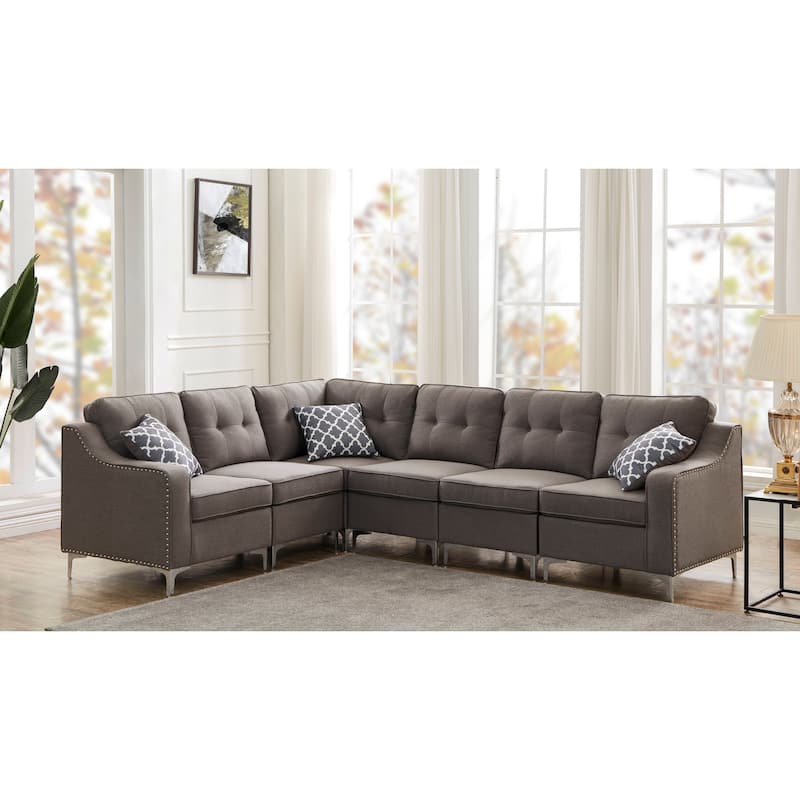 105.9" Flexible Combination Fabric Nailhead Trim Sectional Sofa - Dark Grey