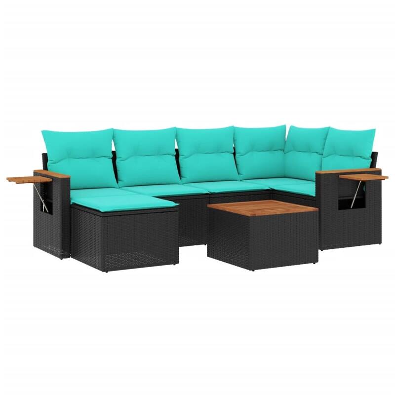 vidaXL 7 Piece Patio Sofa Set with Cushions Black Poly Rattan (US only) - 24.4 x 24.4 x 27.2